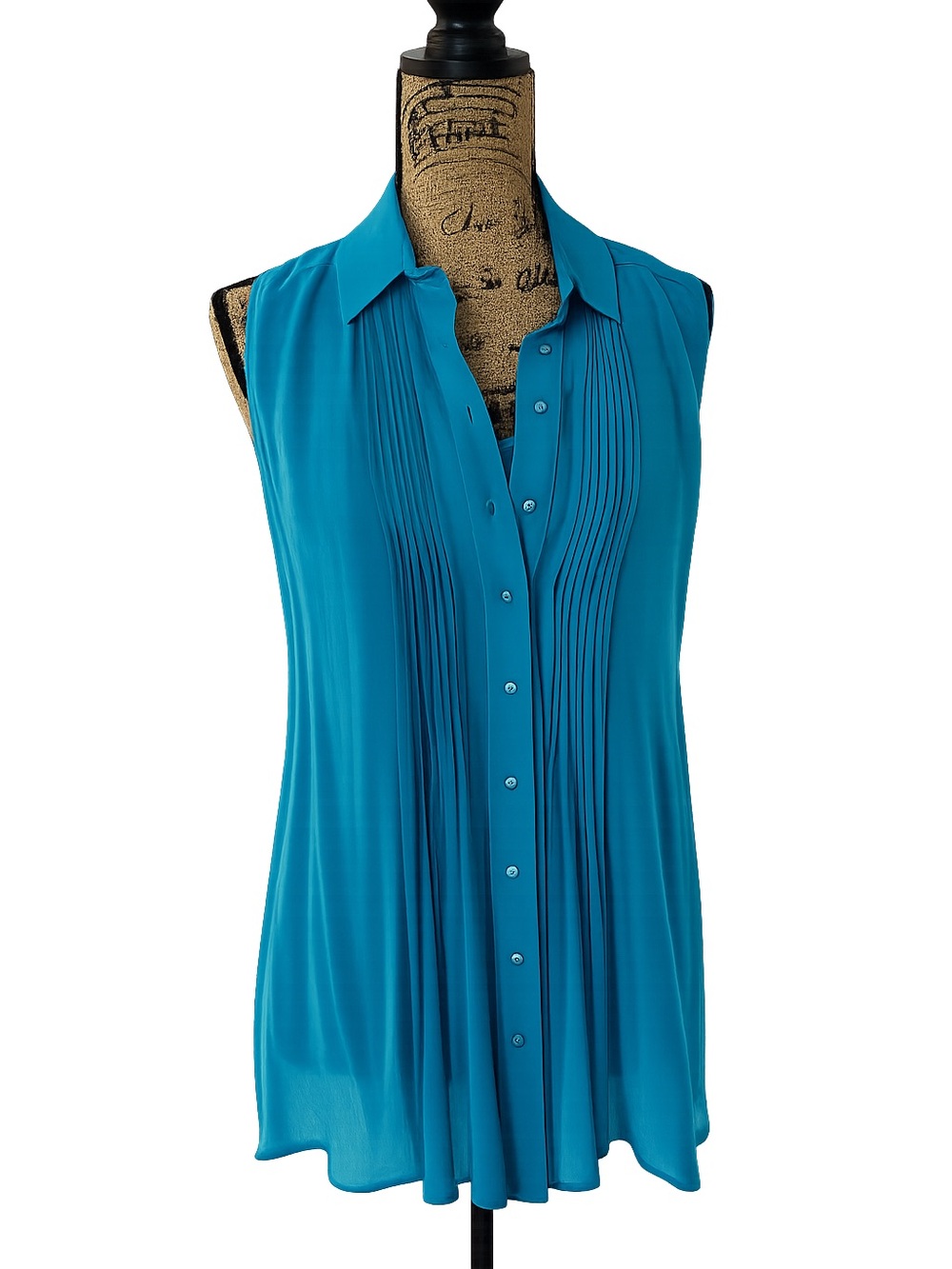 New with Tag! $58 Fever Sleeveless Pleated Button-Front & Tank  Top Turquoise